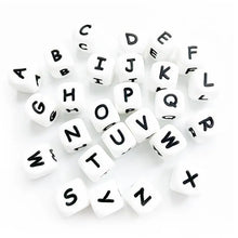 100Pcs Silicone English Letter 12Mm Baby Chew Beads Jewelry Making DIY for Teething Necklace BPA Free Food Grade