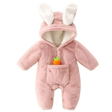 Baby Rompers Winter Warm Coral Fleece Newborn Baby Girl Clothes Cartoon Rabbit Coats Infant Jumpsuit Animal Overalls Pajamas