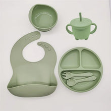 Children'S Dishes Set Baby Silicone Tableware 6PCS Set Sucker Bowl Bib Cup Fork Spoon Set Maternal and Infant Supplies BPA Free