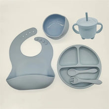 Children'S Dishes Set Baby Silicone Tableware 6PCS Set Sucker Bowl Bib Cup Fork Spoon Set Maternal and Infant Supplies BPA Free