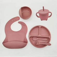 Children'S Dishes Set Baby Silicone Tableware 6PCS Set Sucker Bowl Bib Cup Fork Spoon Set Maternal and Infant Supplies BPA Free