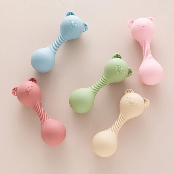 Rattles for Baby Silicone Maracas Toys Cartoon Bear Sand Hammer Baby Toys 0-12 Months Rattle Silicone Teether Toys for Baby Gift